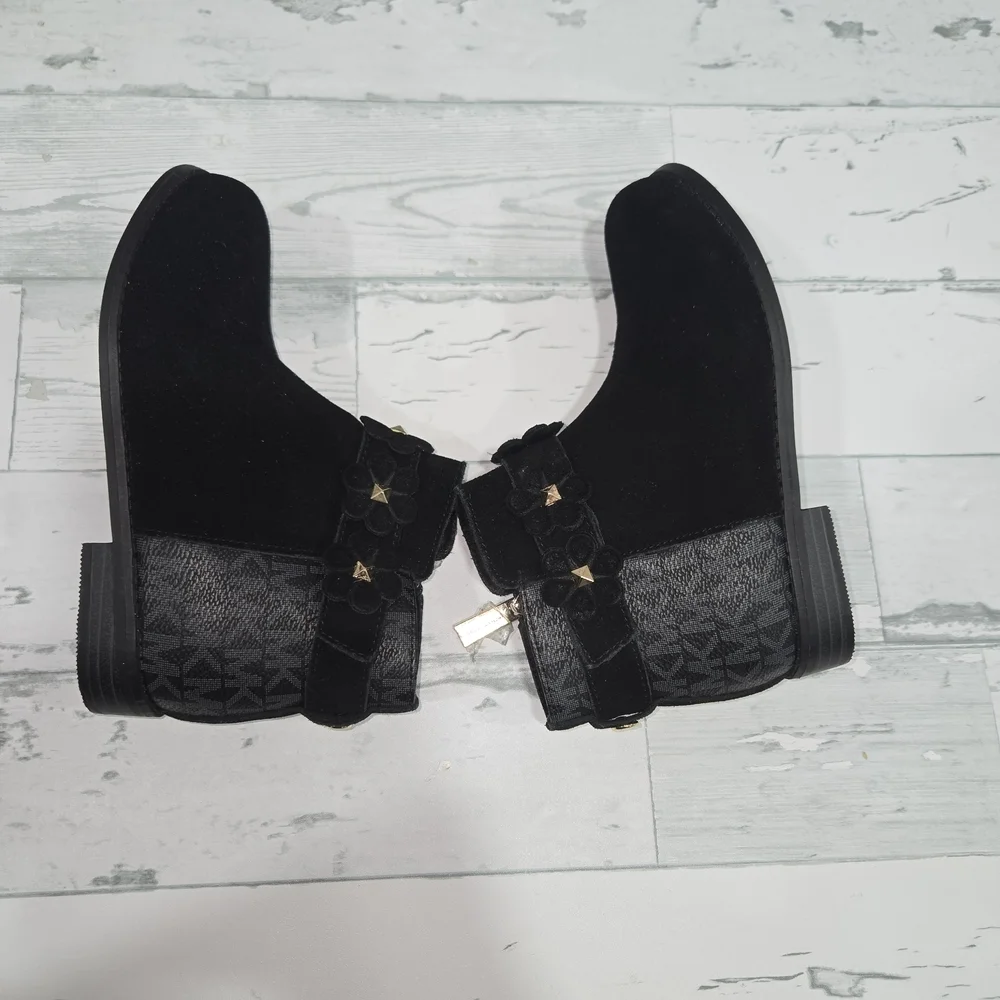 Michael Kors Emma Flora Logo Suede Embellished floral Booties Boots Girl Size 12
